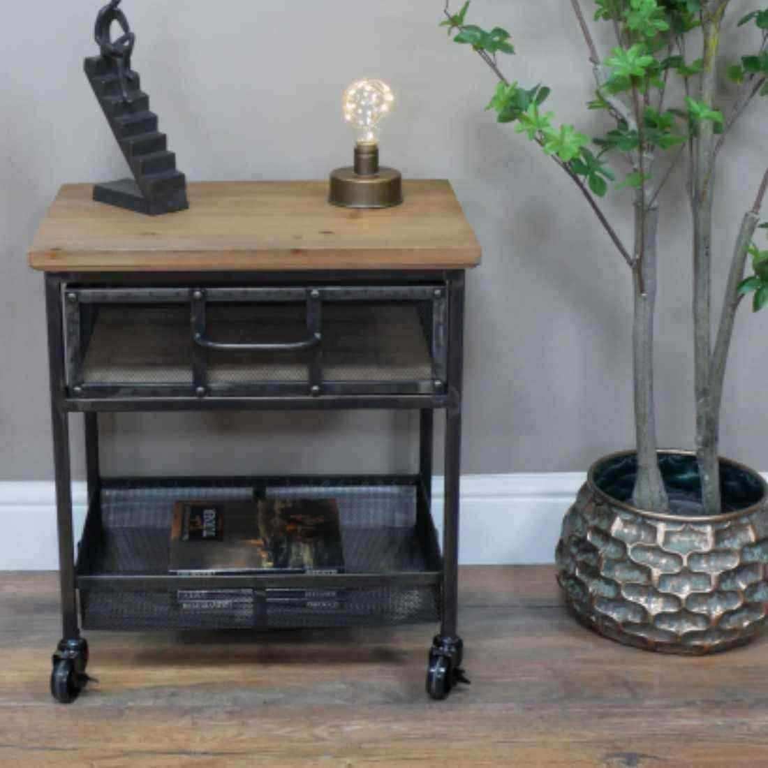 Mesh Drawer Industrial Inspired Side Table - The Farthing