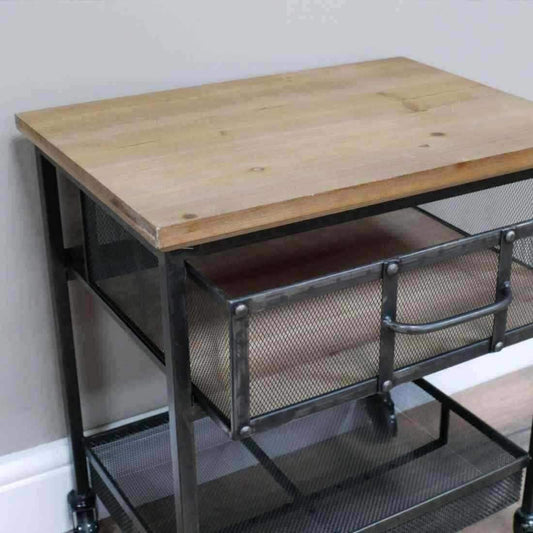 Mesh Drawer Industrial Inspired Side Table - The Farthing