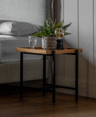 Metal and Lipped Wood Topped Square Side Table - The Farthing