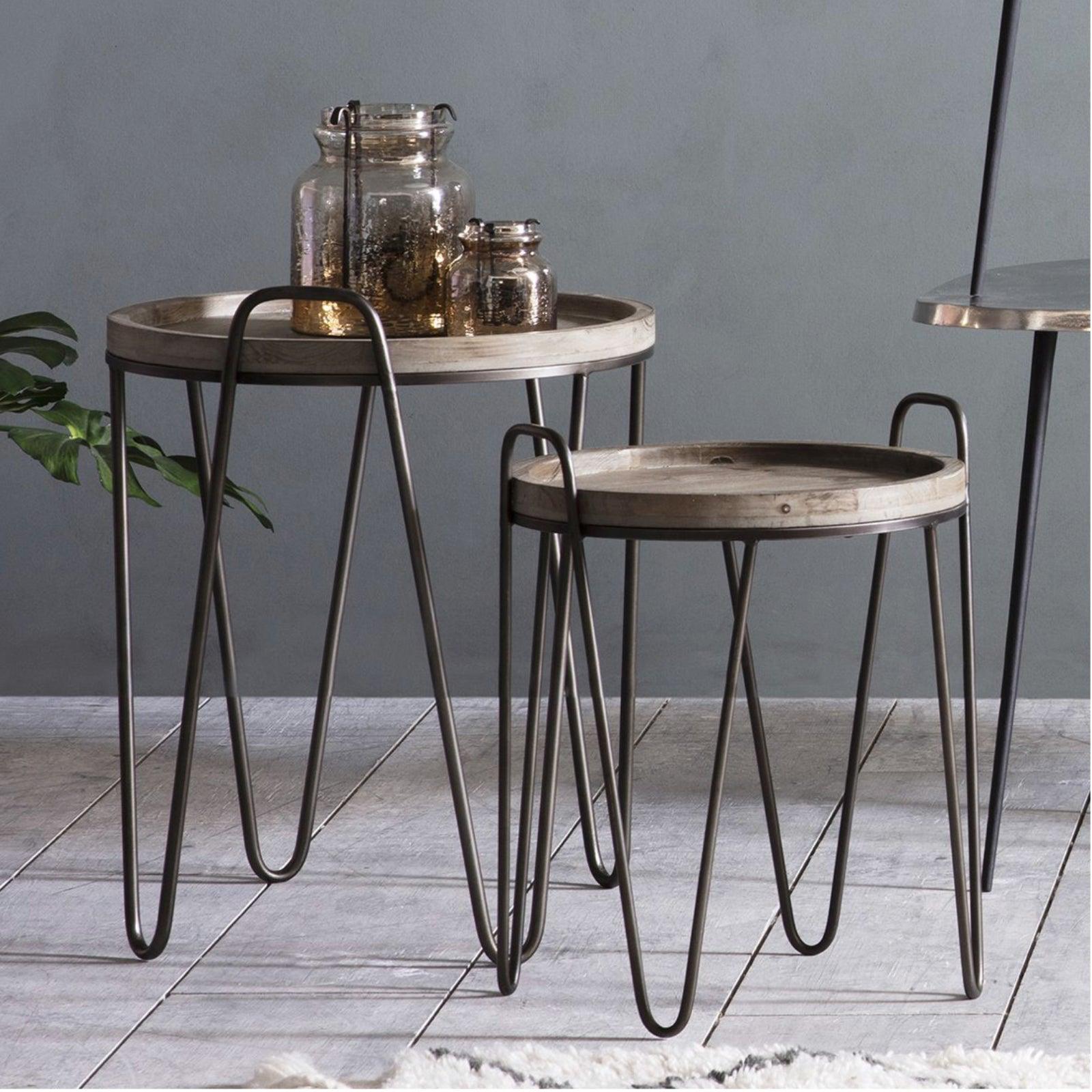 Metal and Wood Hairpin Side Table Set - The Farthing
