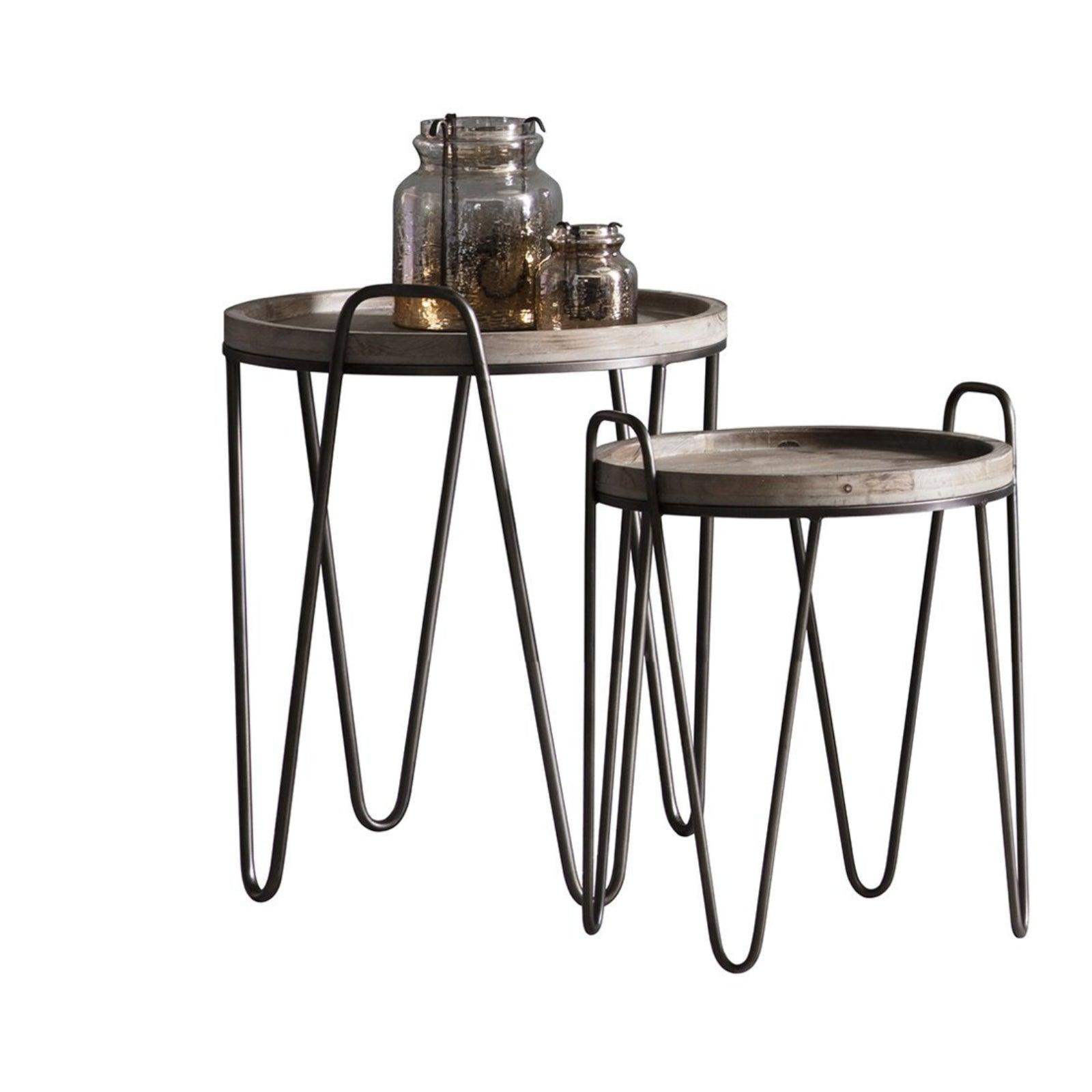 Metal and Wood Hairpin Side Table Set - The Farthing