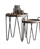 Metal and Wood Hairpin Side Table Set - The Farthing