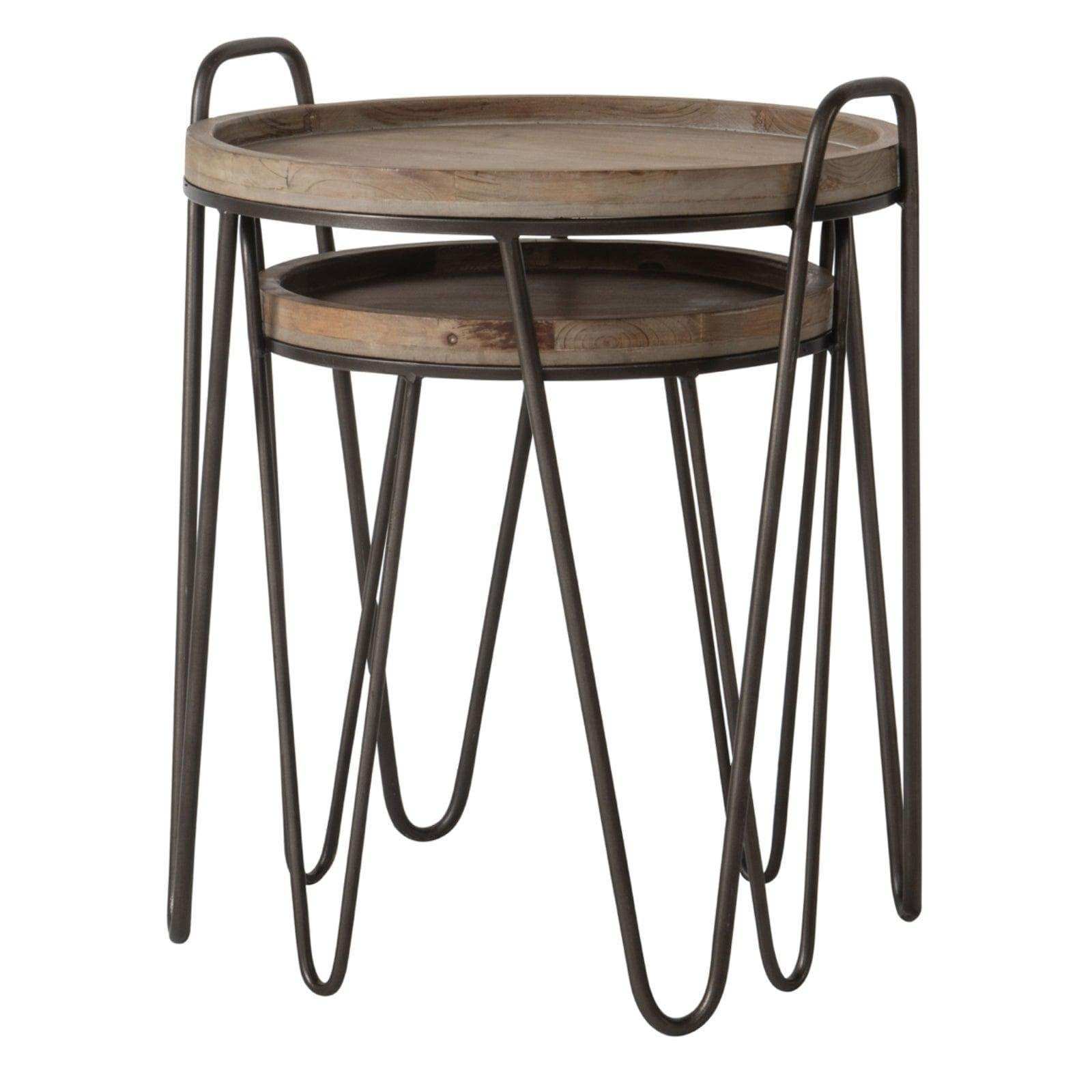 Metal and Wood Hairpin Side Table Set - The Farthing