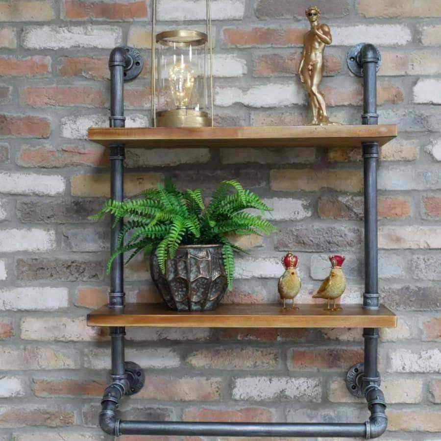 Metal and Wood Industrial Pipe Wall Shelf - The Farthing