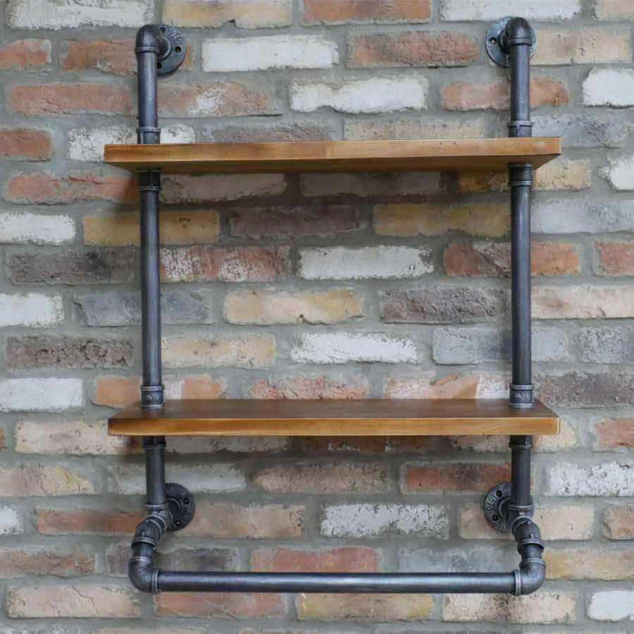Metal and Wood Industrial Pipe Wall Shelf - The Farthing