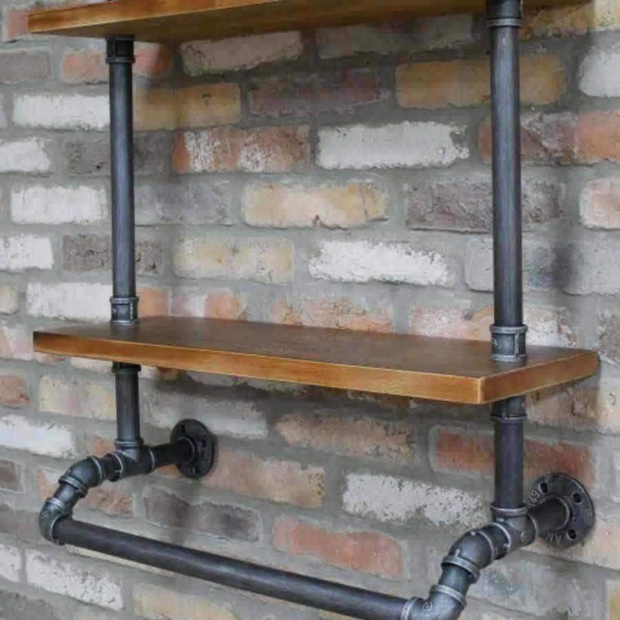 Metal and Wood Industrial Pipe Wall Shelf - The Farthing