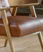 Mid Century Brown Leather Button Back Armchair - The Farthing