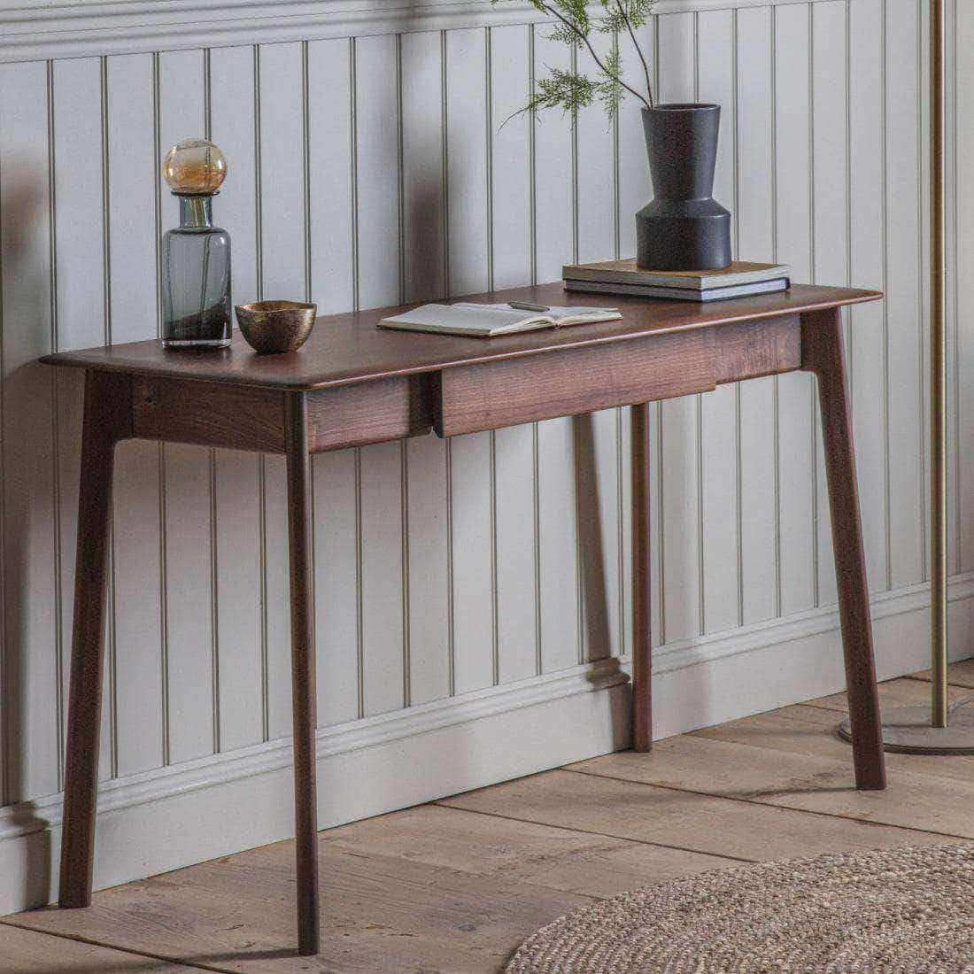 Mid-Century Design Walnut Single Drawer Desk - The Farthing
