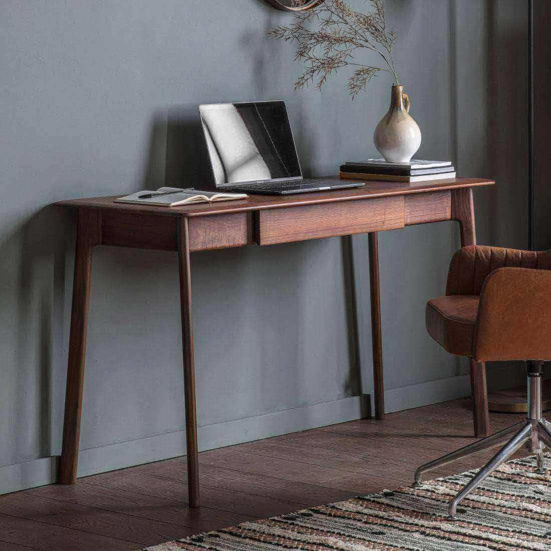 Mid-Century Design Walnut Single Drawer Desk - The Farthing