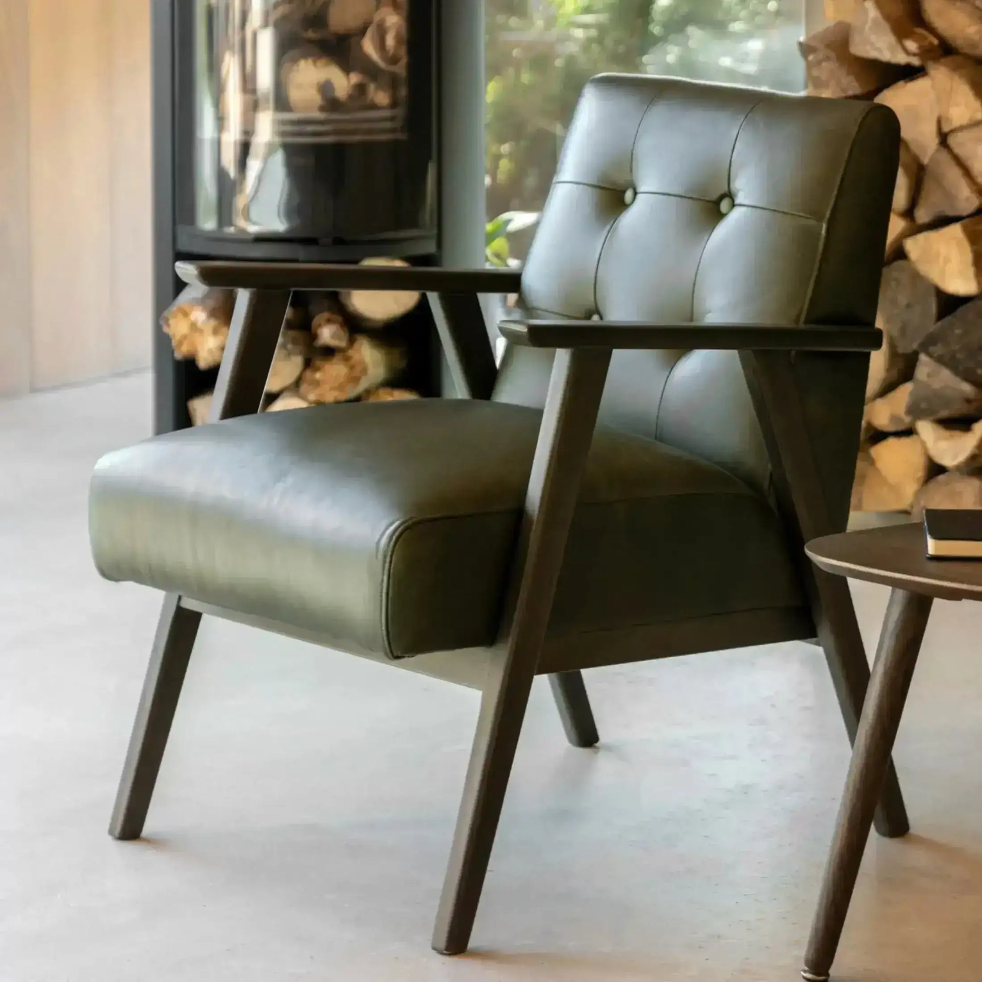 Leather Upholstery Leather Chair Buttons Mid Century Green Leather