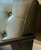 Mid Century Green Leather Button Back Armchair - The Farthing