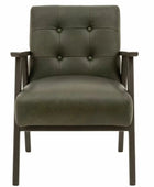 Mid Century Green Leather Button Back Armchair - The Farthing