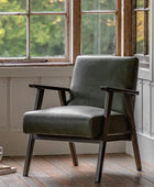 Mid Century Green Leather Chair - The Farthing
