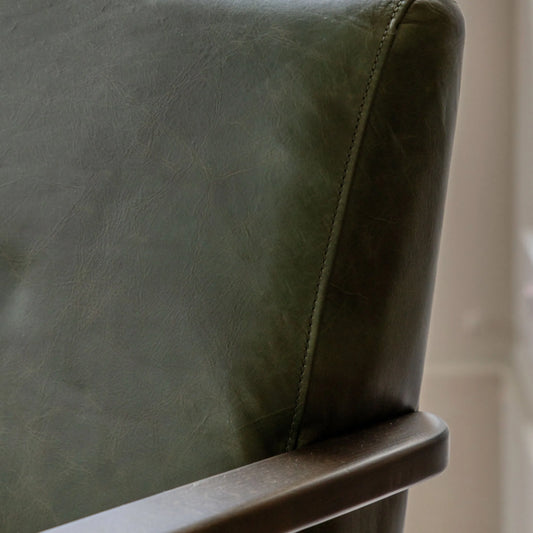 Mid Century Green Leather Chair - The Farthing