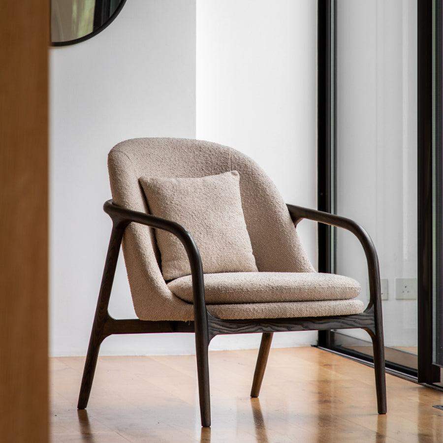 Mid-Century inspired Taupe Fabric Wood Arm Chair - The Farthing