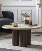 Mid Century Modern Inspired Coffee Table with Travertine Top - The Farthing