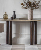 Mid Century Modern Inspired Console Table with Travertine Top - The Farthing