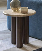 Mid Century Modern Inspired Side Table with Travertine Top 1