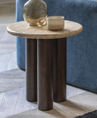 Mid Century Modern Inspired Side Table with Travertine Top - The Farthing