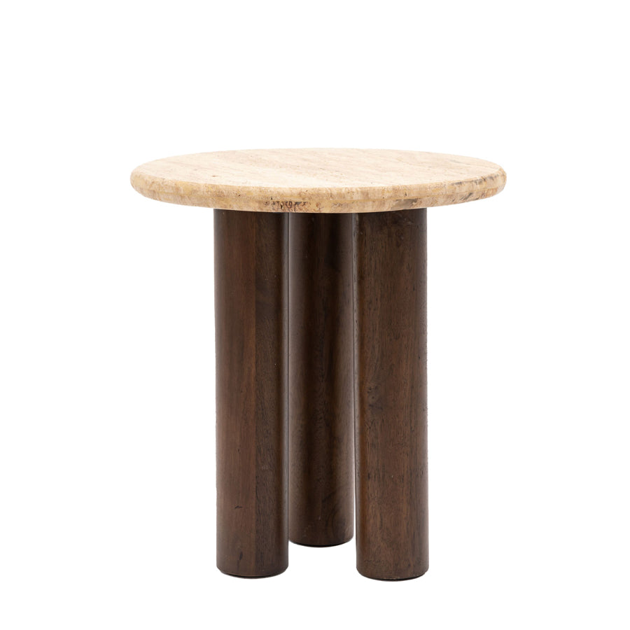 Mid Century Modern Inspired Side Table with Travertine Top - The Farthing