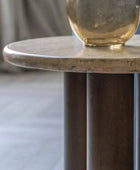 Mid Century Modern Inspired Side Table with Travertine Top 4