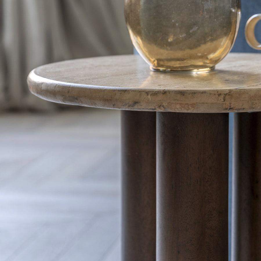 Mid Century Modern Inspired Side Table with Travertine Top - The Farthing