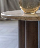 Mid Century Modern Inspired Side Table with Travertine Top - The Farthing