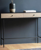 Modern 2 Drawer Black & Wood Console Table - The Farthing