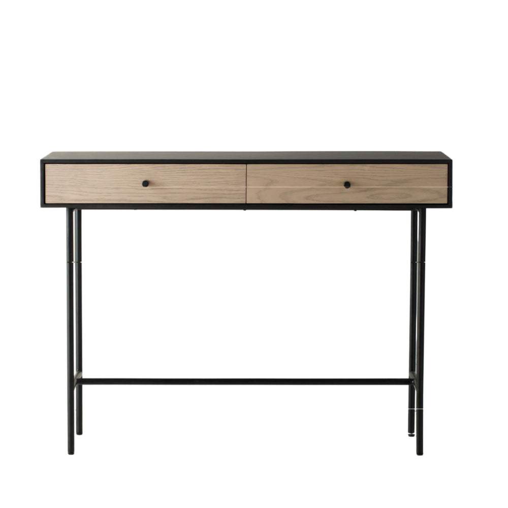 Modern 2 Drawer Black & Wood Console Table - The Farthing