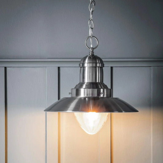 Modern Industrial Satin Nickel Pendant Light - The Farthing