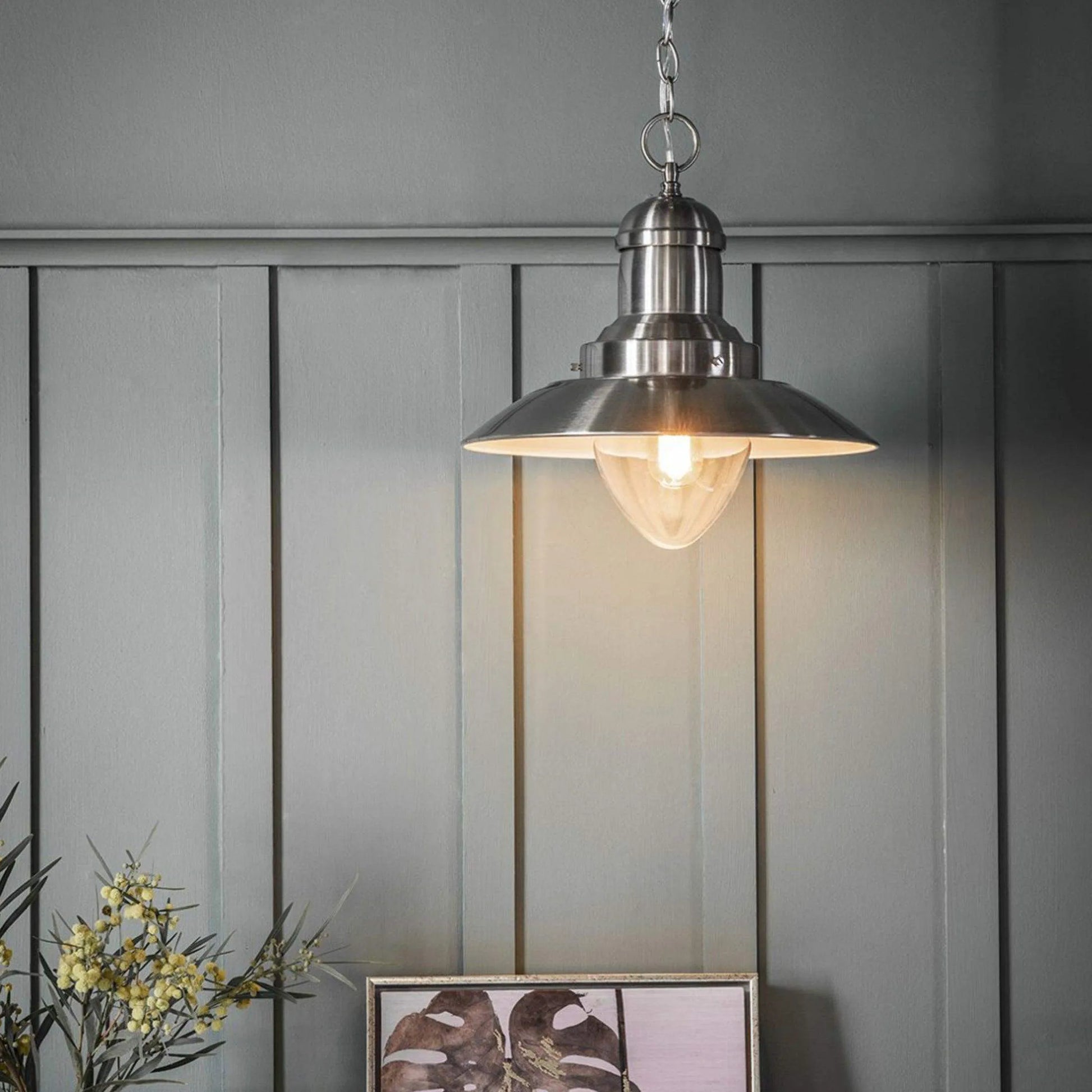 Modern Industrial Satin Nickel Pendant Light - The Farthing