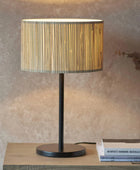 Modern Slim Table Lamp with Seagrass Shade - The Farthing