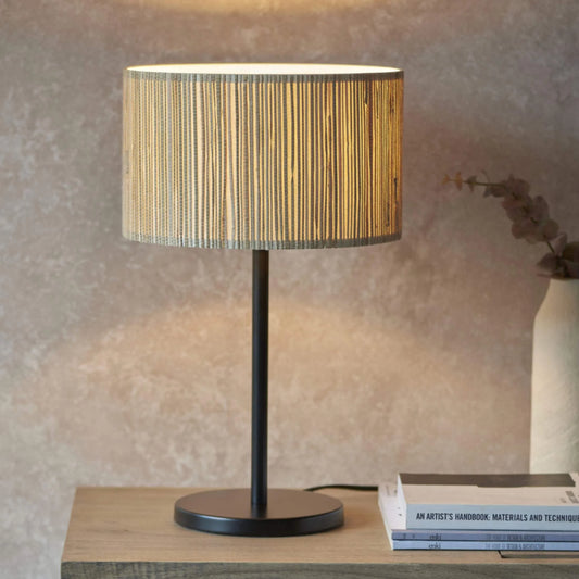 Modern Slim Table Lamp with Seagrass Shade - The Farthing