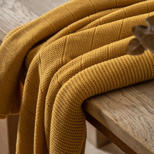 Mustard Subtle Knit Stripe Throw - The Farthing