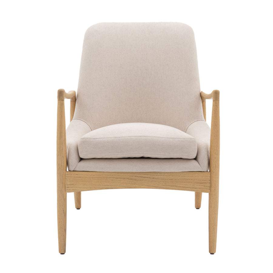 Natural Linen & Oak Wood Armchair - The Farthing