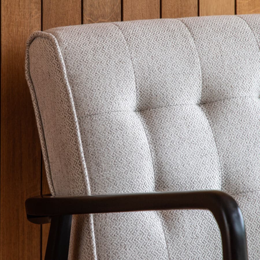 Natural Linen Mid Century Inspired Arm Chair with Dark Oak Frame - The Farthing