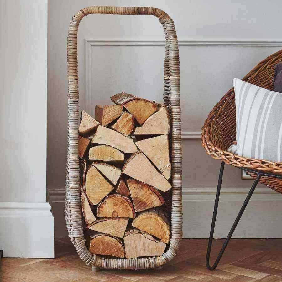 Natural Rattan Looped Top Log Holder - The Farthing
