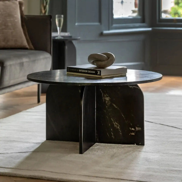 Natural Round Black Marble Coffee Table