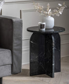 Natural Round Black Marble Side Table - The Farthing