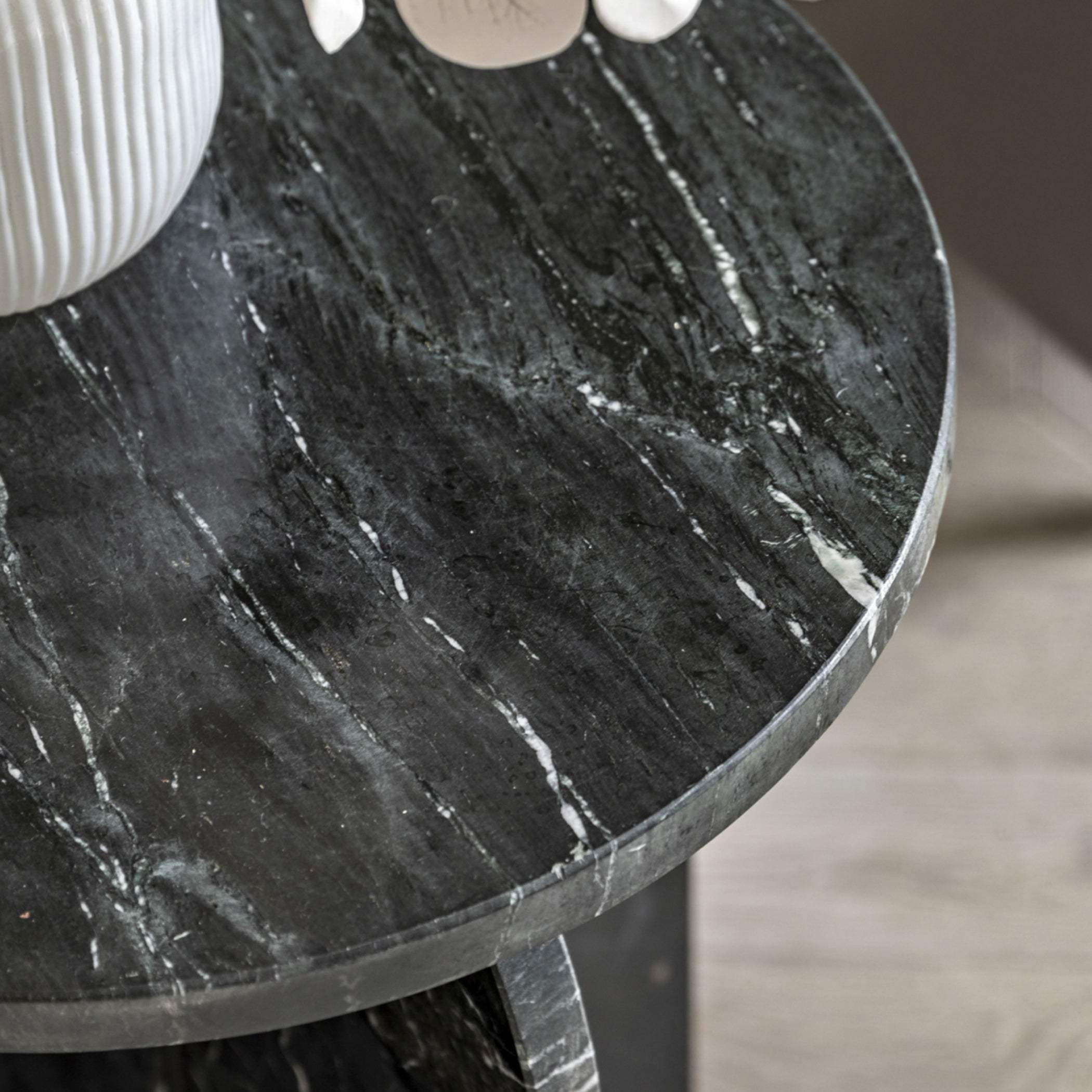 Natural Round Black Marble Side Table - The Farthing