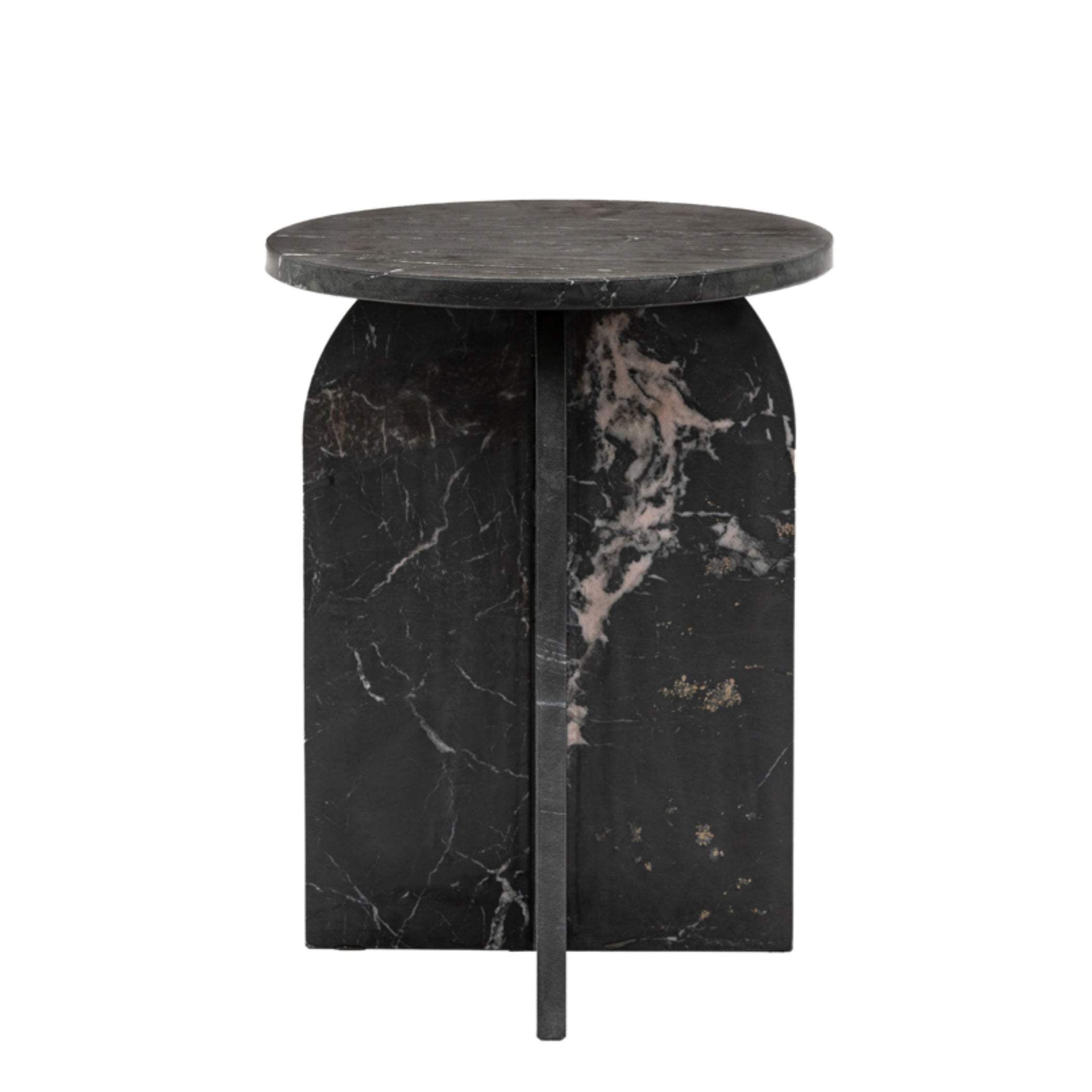 Natural Round Black Marble Side Table - The Farthing