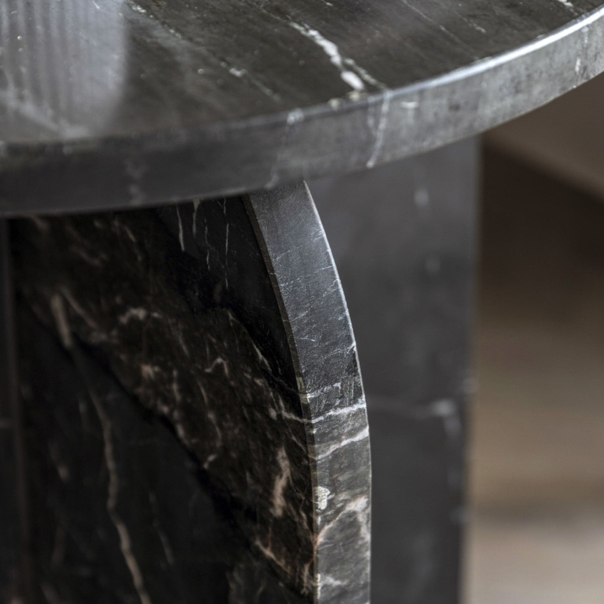 Natural Round Black Marble Side Table - The Farthing