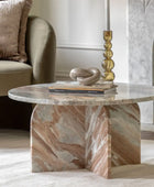 Natural Round Grey Brown Marble Coffee Table - The Farthing