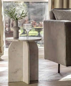 Natural Round White Marble Side Table - The Farthing