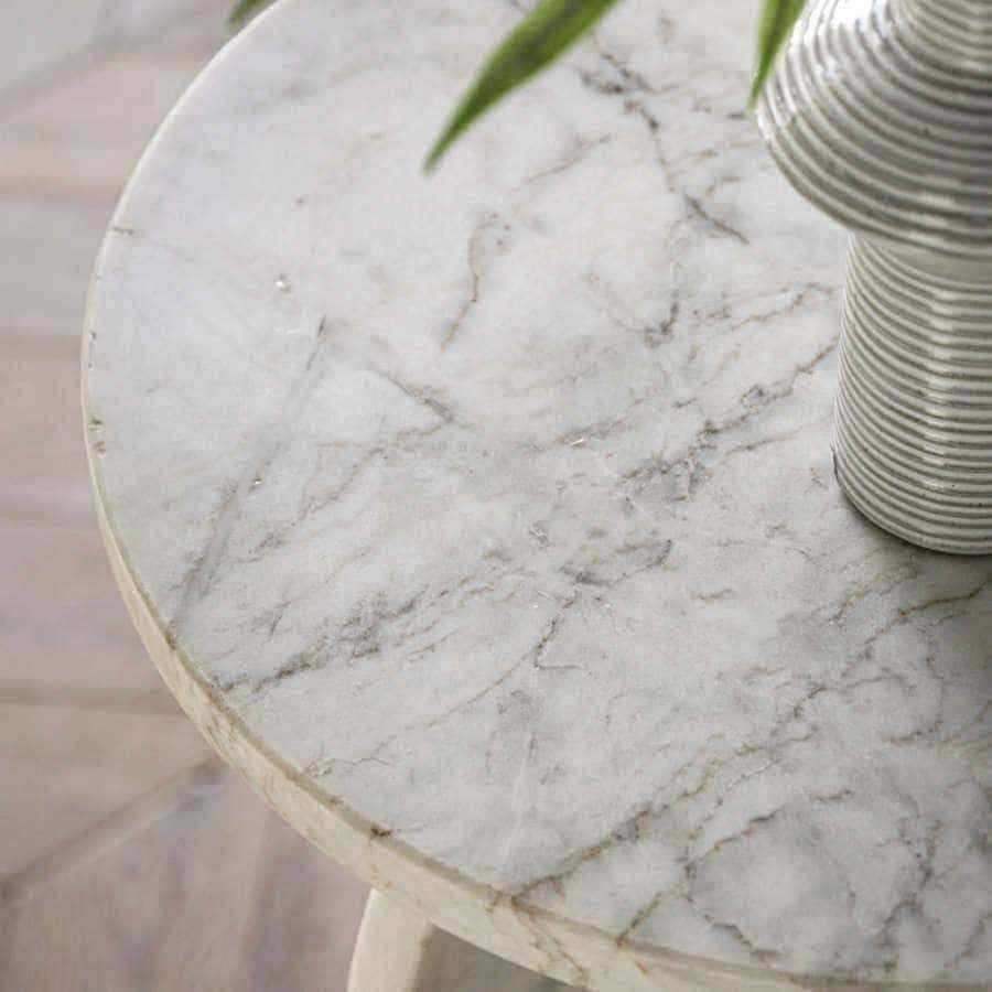 Natural Round White Marble Side Table - The Farthing