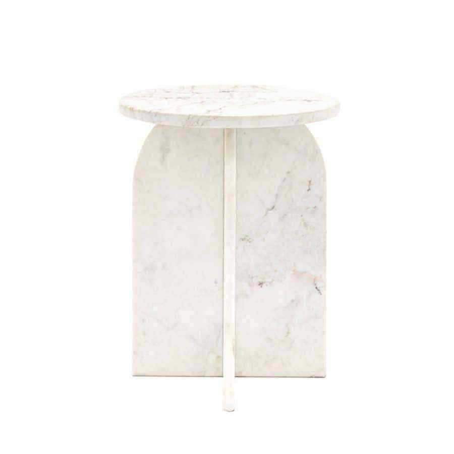 Natural Round White Marble Side Table - The Farthing