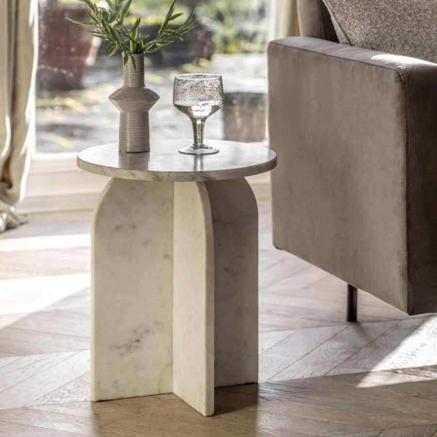 Natural Round White Marble Side Table - The Farthing