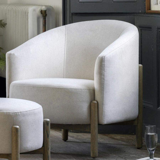 Natural Tone Fabric Armchair with Oak Legs - The Farthing