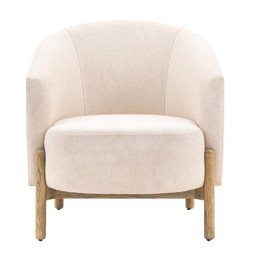 Natural Tone Fabric Armchair with Oak Legs - The Farthing