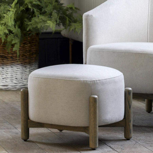 Natural Tone Fabric Footstool with Oak Legs - The Farthing